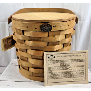 Peterboro Basket Co., Woven Ice Bucket w/Liner Insert, Single Handle, Tag & Card